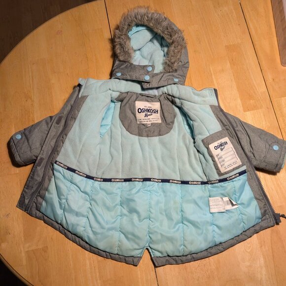 OshKosh Grey & Blue Winter Coat - 2T - Picture 2 of 3